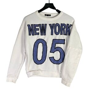 Hye Park and Lune New York 05 White Blue Graphic Crewneck Sweatshirt Size M